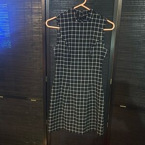 Black and white plaid pattern sheath dress
